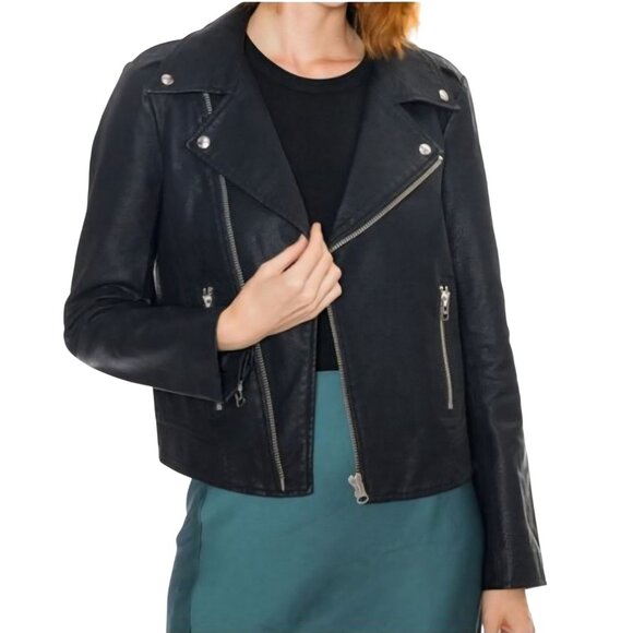 Pistola Evereve Isabel Moto Jacket Black Faux Leather Vegan Size S - Picture 1 of 11